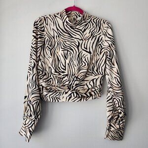 Rachel Zoe Animal Print Blouse | Small | Long Sleeves Mock Neck Keyhole Silky